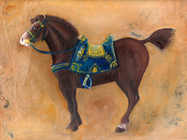 Peinture intitulée "cheval bleu" par Fred Catel, Œuvre d'art originale, Huile