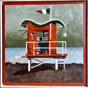 Schilderij getiteld "Cabine" door Fred Du Mesnil, Origineel Kunstwerk, Acryl Gemonteerd op Frame voor houten brancard