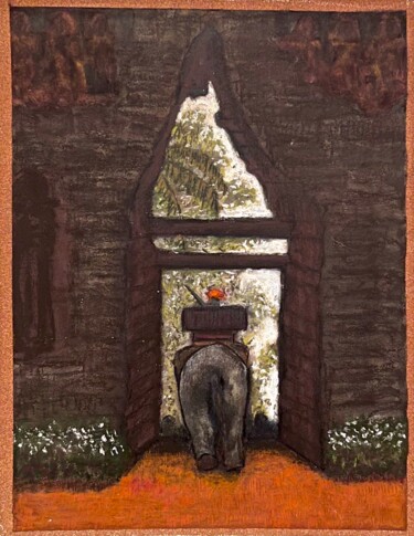 Painting titled "Porte d’ Ankgor Vat" by Fred Du Mesnil, Original Artwork, Pastel Mounted on Plexiglass