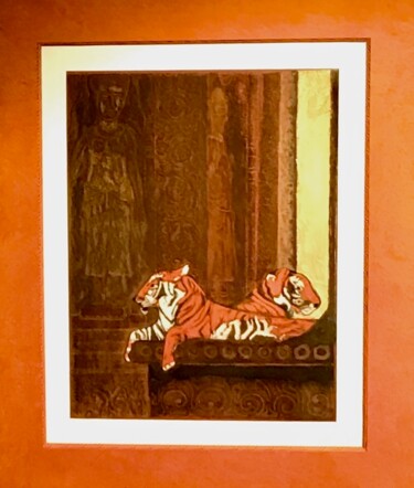 Ζωγραφική με τίτλο "Les tigres d’Angkor…" από Fred Du Mesnil, Αυθεντικά έργα τέχνης, Παστέλ