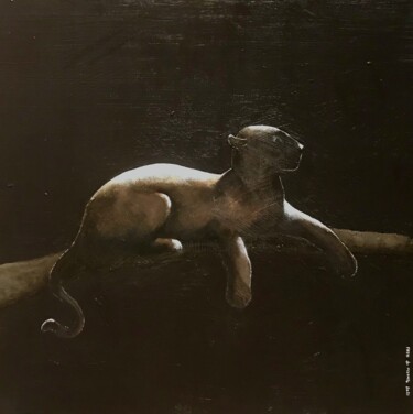 Malerei mit dem Titel "Panthère au clair d…" von Fred Du Mesnil, Original-Kunstwerk, Acryl