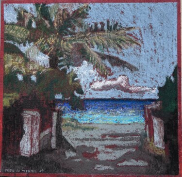 Painting titled "Trou aux biches" by Fred Du Mesnil, Original Artwork, Pastel Mounted on Wood Panel