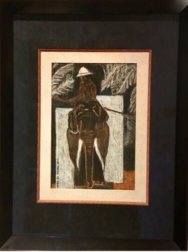 Painting titled "L’éléphant d’ Angko…" by Fred Du Mesnil, Original Artwork, Charcoal