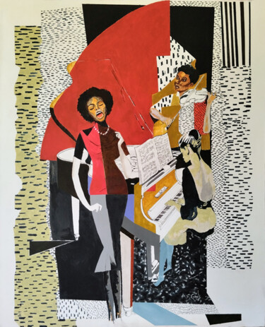 Schilderij getiteld "La concertiste" door Fred Eucharis, Origineel Kunstwerk, Acryl Gemonteerd op Frame voor houten brancard