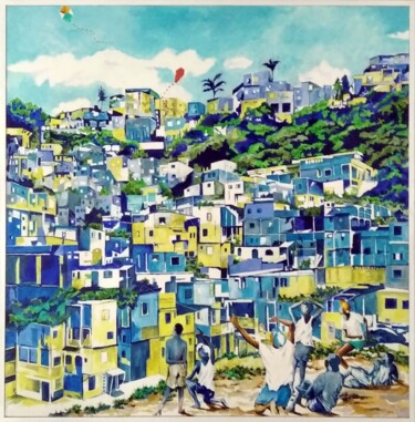 Painting titled "La ville franche" by Fred Eucharis, Original Artwork, Acrylic Mounted on artwork_cat.