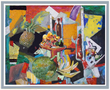 Painting titled "nature morte à l'an…" by Fred Eucharis, Original Artwork, Acrylic Mounted on Wood Stretcher frame