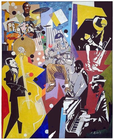 Pintura intitulada "Biguine jazz" por Fred Eucharis, Obras de arte originais, Acrílico Montado em Armação em madeira