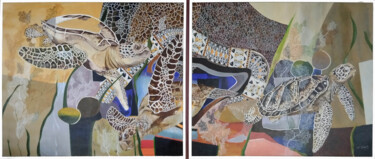 Ζωγραφική με τίτλο "tortues imbriquées" από Fred Eucharis, Αυθεντικά έργα τέχνης, Ακρυλικό Τοποθετήθηκε στο Ξύλινο φορείο σκ…