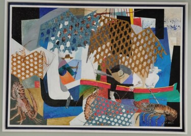 Pintura titulada "Pêcheurs de langous…" por Fred Eucharis, Obra de arte original, Acrílico Montado en Bastidor de camilla de…