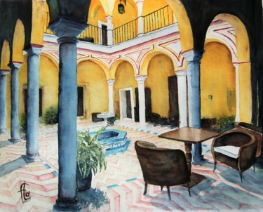 Peinture intitulée "Un Patio de Séville" par Freddy-L, Œuvre d'art originale, Aquarelle