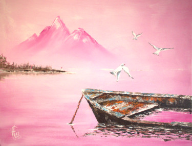 Peinture intitulée "epave-sur-le-lac-du…" par Freddy-L, Œuvre d'art originale, Acrylique