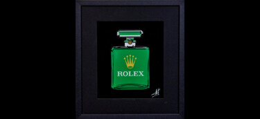 Sculpture titled "Rolex bottle 2022" by Fred Meurice, Original Artwork, Resin Mounted on Wood Stretcher frame