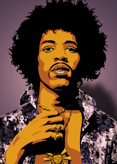 Artes digitais intitulada "Jimi Hendrix" por Fred Pabion, Obras de arte originais, Trabalho Digital 2D