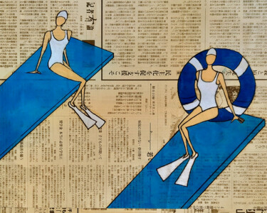 Картина под названием "Plongeoirs bleus" - Fred Radenen, Подлинное произведение искусства, Масло