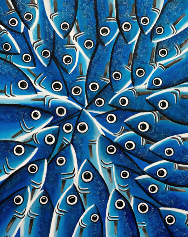 Pintura titulada "Convergence bleue" por Fred Radenen, Obra de arte original, Oleo