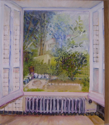 Painting titled "Vue de mon atelier" by Freda Bey, Original Artwork, Oil