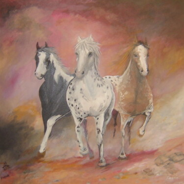 Peinture intitulée "chevaux.jpg" par Freda Bey, Œuvre d'art originale, Huile