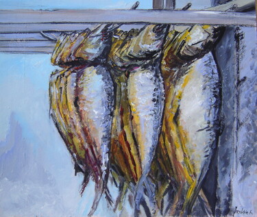 Peinture intitulée "5-smoked-fishes.jpg" par Freda Bey, Œuvre d'art originale