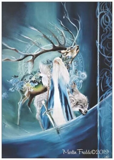 Картина под названием "Merlin ou les neufs…" - Fredde Lantredesartistes, Подлинное произведение искусства, Масло Установлен…