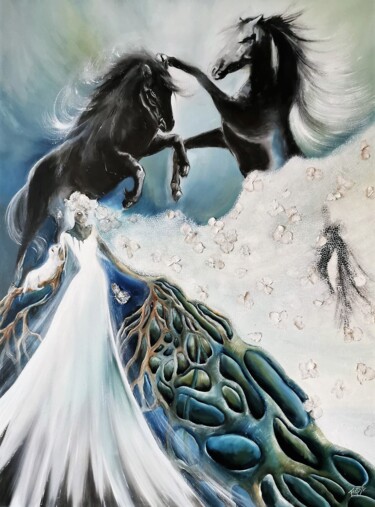 Pintura intitulada "La mariée de Tréces…" por Fredde Lantredesartistes, Obras de arte originais, Óleo Montado em Armação em…