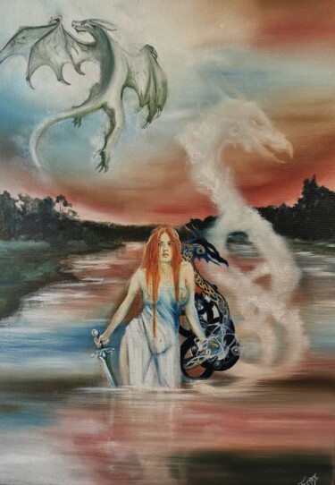 Peinture intitulée "La dame du lac" par Fredde Lantredesartistes, Œuvre d'art originale, Huile Monté sur Châssis en bois
