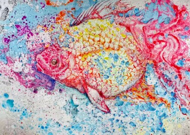 Schilderij getiteld "Little big fish" door Freddy Blackberry, Origineel Kunstwerk, pigmenten