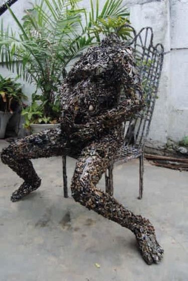 Sculpture titled "Princesse au repos" by Freddy Tsimba, Original Artwork