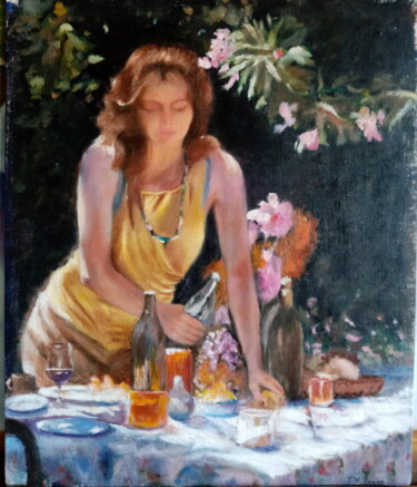 Painting titled "Sous la tonnelle" by Fred Haute, Original Artwork, Oil