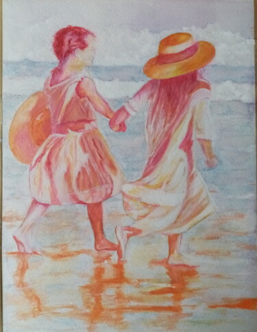 Rysunek zatytułowany „Les deux soeurs” autorstwa Fred Haute, Oryginalna praca, Akwarela