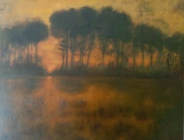Peinture intitulée "Soir sur le marais" par Fred Haute, Œuvre d'art originale, Huile