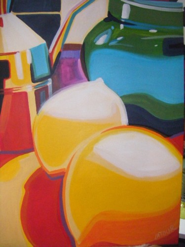 Painting titled "les citrons" by Frederique Latour, Original Artwork, Oil