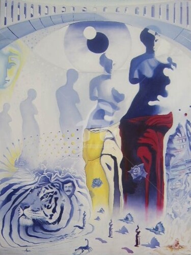 Peinture intitulée "Tigre Hallucinogène" par Frédéric Andrès, Œuvre d'art originale, Huile