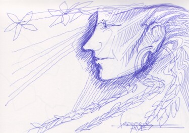 Drawing titled "Jeudi 8 octobre 2020" by Frédéric Avez, Original Artwork, Ballpoint pen