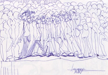 Drawing titled "Gare Saint Lazare" by Frédéric Avez, Original Artwork, Ballpoint pen