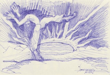 Tekening getiteld "Salutation du matin…" door Frédéric Avez, Origineel Kunstwerk, Balpen