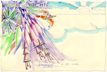 Drawing titled "L' oiseau migrateur" by Frédéric Avez, Original Artwork, Ballpoint pen