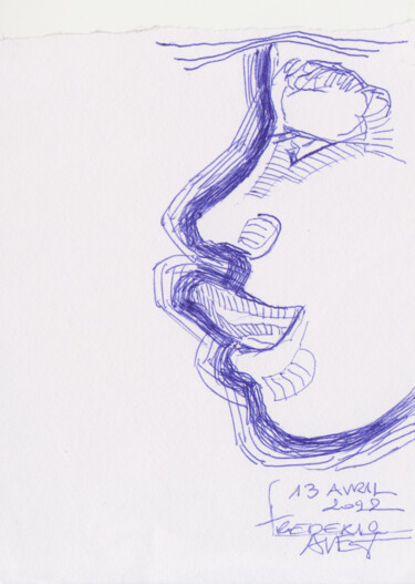 Drawing titled "Quand on me parle d…" by Frédéric Avez, Original Artwork, Ballpoint pen