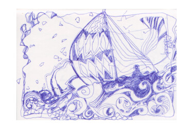 Dessin intitulée "En mer égée" par Frédéric Avez, Œuvre d'art originale, Stylo à bille
