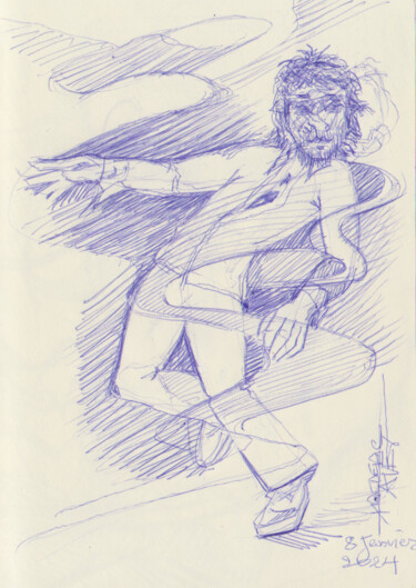 Drawing titled "8 janvier 2024" by Frédéric Avez, Original Artwork, Ballpoint pen