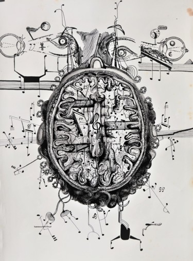 Dessin intitulée "Cerveau musical" par Frederic Babon, Œuvre d'art originale