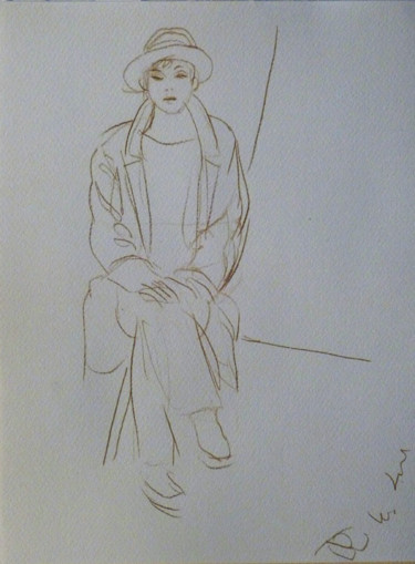 Dessin intitulée "Femme au chapeau 2,…" par Frédéric Belaubre, Œuvre d'art originale, Crayon