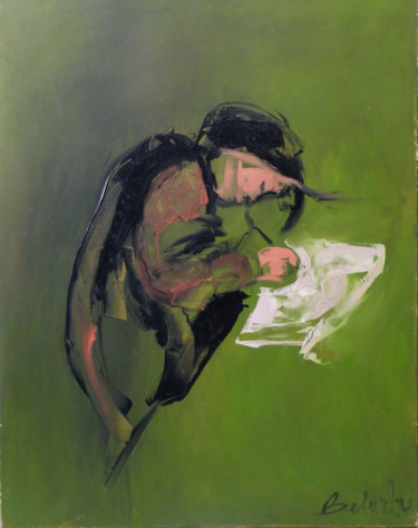 Peinture intitulée "Femme écrivant la l…" par Frédéric Belaubre, Œuvre d'art originale, Huile
