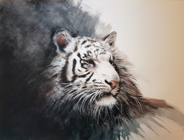 Картина под названием "Second Tigre Blanc" - Frédéric Berrin, Подлинное произведение искусства, Акварель