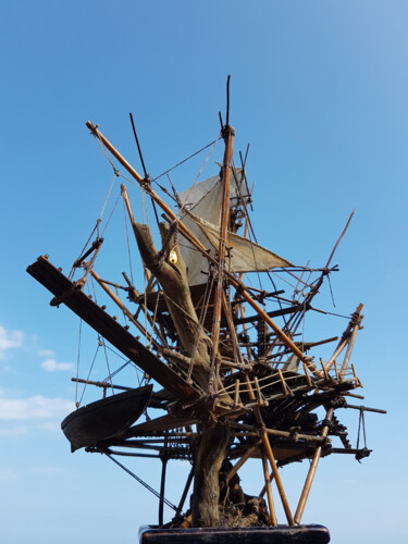 Escultura intitulada "Second naufrage" por Frédéric Berrin, Obras de arte originais, Madeira
