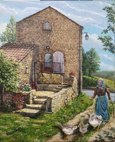 Painting titled "La maison de Mère G…" by Frédéric Boirie, Original Artwork, Acrylic Mounted on Wood Stretcher frame