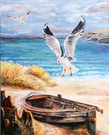 Painting titled "LA MOUETTE" by Frédéric Boirie, Original Artwork, Acrylic Mounted on Wood Stretcher frame