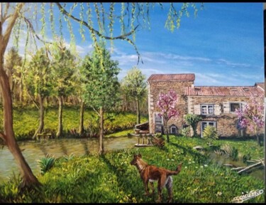 La gardienne du Moulin de Chadalais à Maisonnais su Tardoire Peinture intitulée "La gardienne du Mou…" par Frédéric Boirie, Œuvre d'art originale, Acrylique Monté sur Châssis en bois