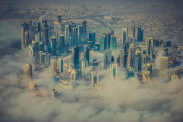 Fotografia intitolato "Doha in the Sky" da Frederic Bos, Opera d'arte originale, Fotografia digitale