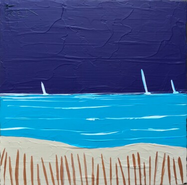 Painting titled "Ocean 7" by Frédéric Cadiou, Original Artwork, Acrylic Mounted on Wood Stretcher frame