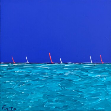 Painting titled "Ocean #27" by Frédéric Cadiou, Original Artwork, Acrylic Mounted on Wood Stretcher frame